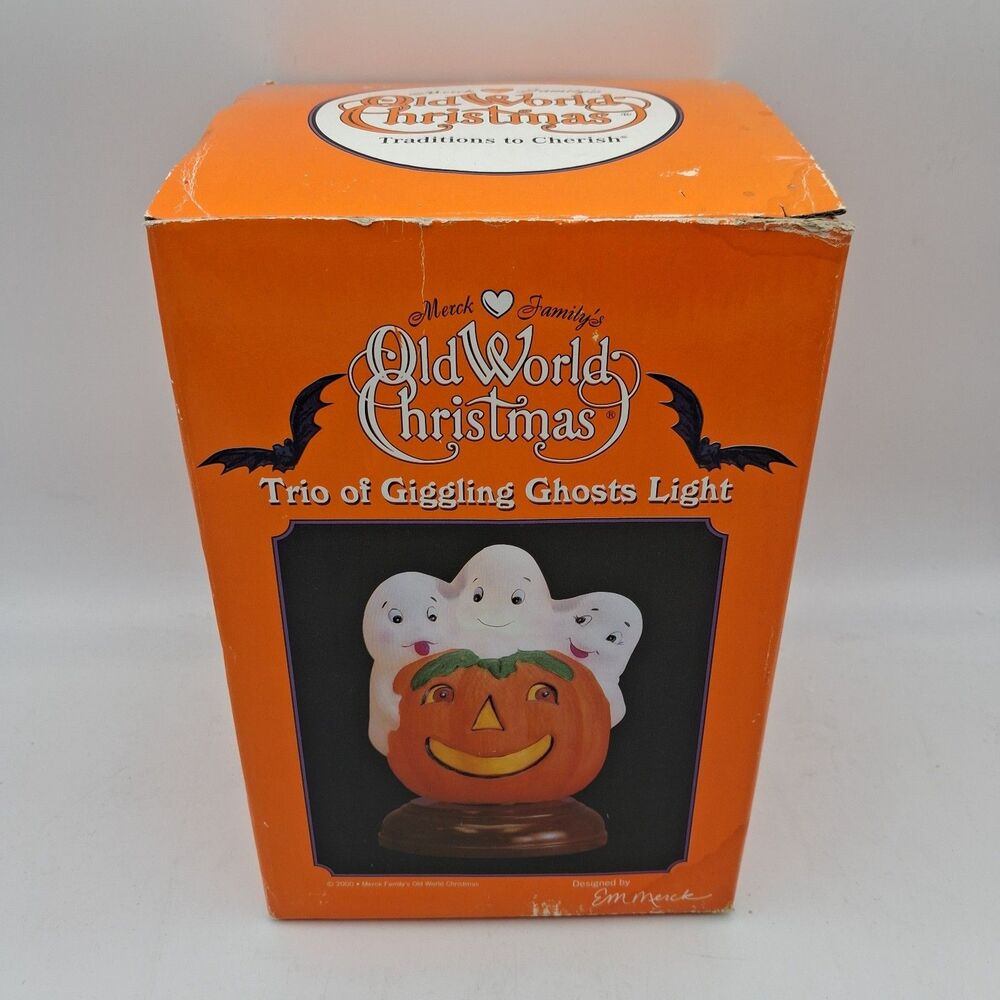 2000 Vintage Old World Christmas Halloween Light Trio of Giggling Ghosts w/ Box